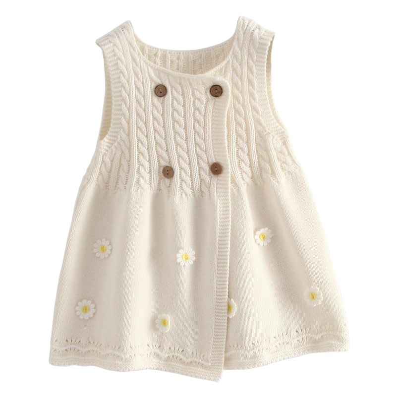 Vestido de algodón de lana de bebé de los niños europeos y americanos vestido de las niñas de punto chaleco suéter cardigan de longitud media primavera y otoño