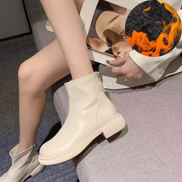 2025秋冬新款女靴子网红超爆芒果头女短靴及踝靴后拉链皮靴马丁靴|undefined