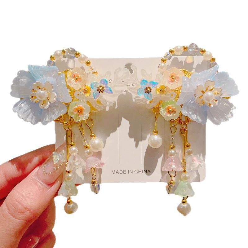 Clip de cabello de estilo nacional para niños 2025 nuevo estilo antiguo pince de cabello broche pince de cabello de niña Hanfu tocado de niña flores de cabeza