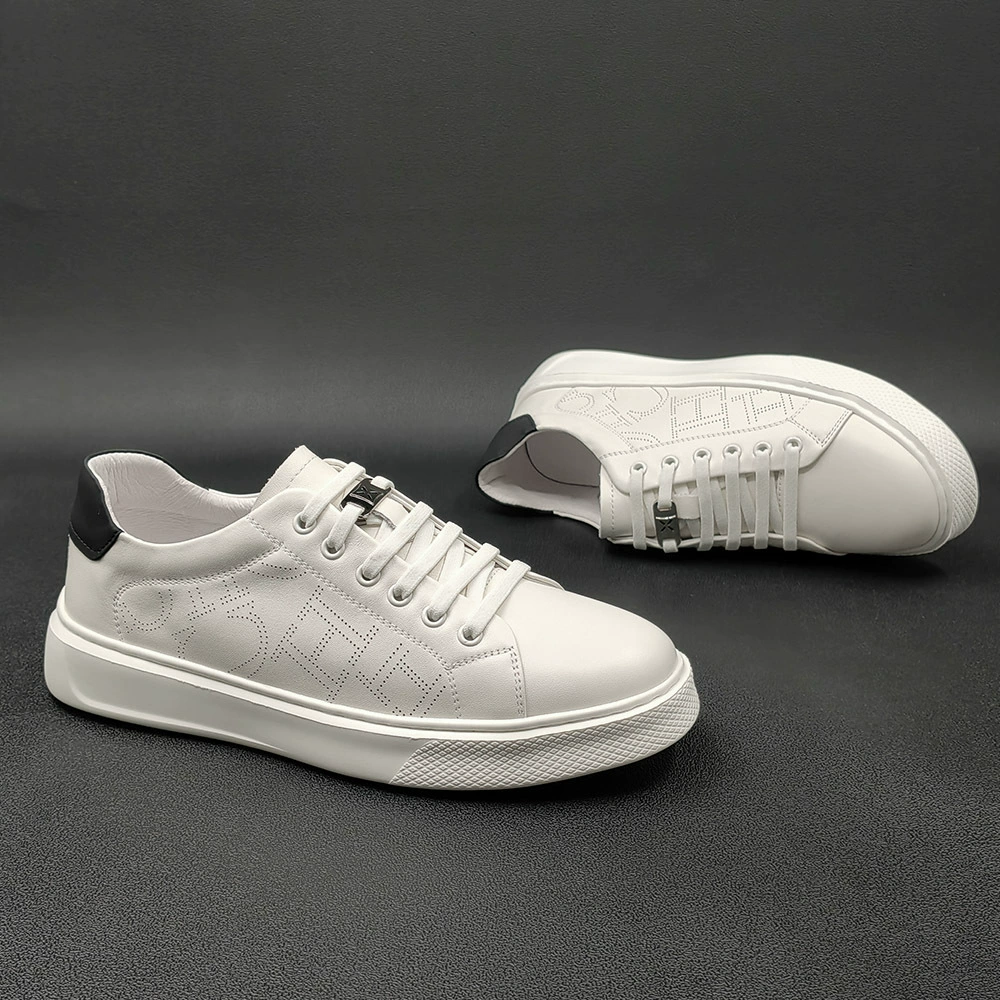 Leather white sneakers, sports shoes, men's breathable casual footwear, cowhide, genuine leather, European style