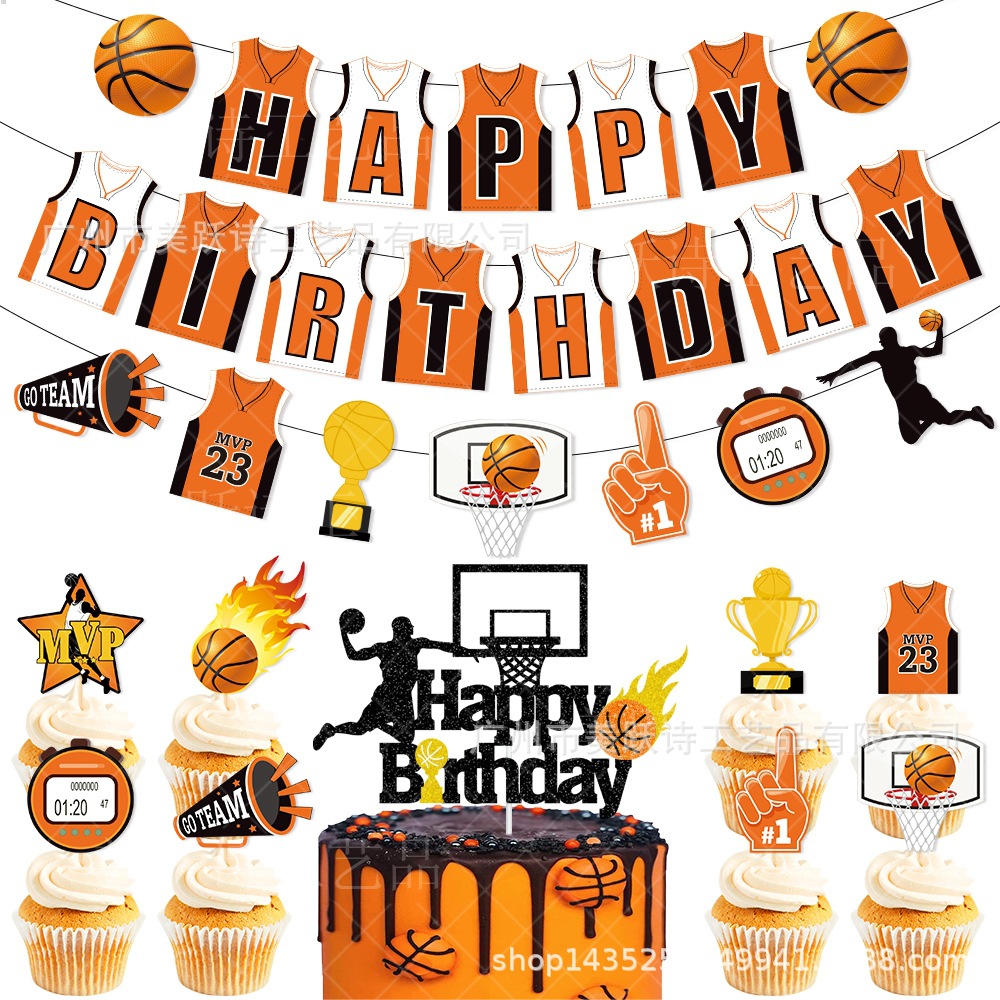 Nuevos productos transfronterizos Tema de la NBA Decoración de cumpleaños Banner Tema de baloncesto Colgante en espiral Decoración de fiesta de cumpleaños Bandera