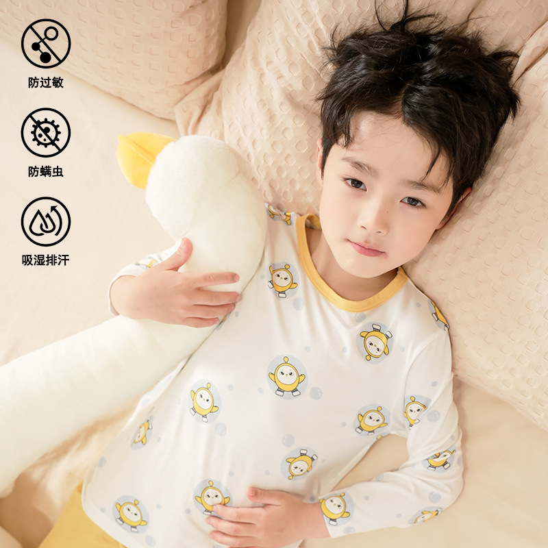 Children's Pajamas Summer Tencel Thin suit Air-conditioning Clothing Class A Long-sleeved Middle and Large Children's Casual Youth Home Clothing