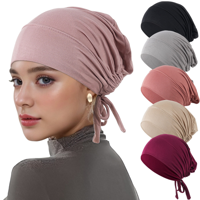 Cross-Border Aliexpress Modal Mercerized Cotton Elastic Lace-Up Bottoming Hat Adjustable Turban Chemotherapy Hat Direct Sale