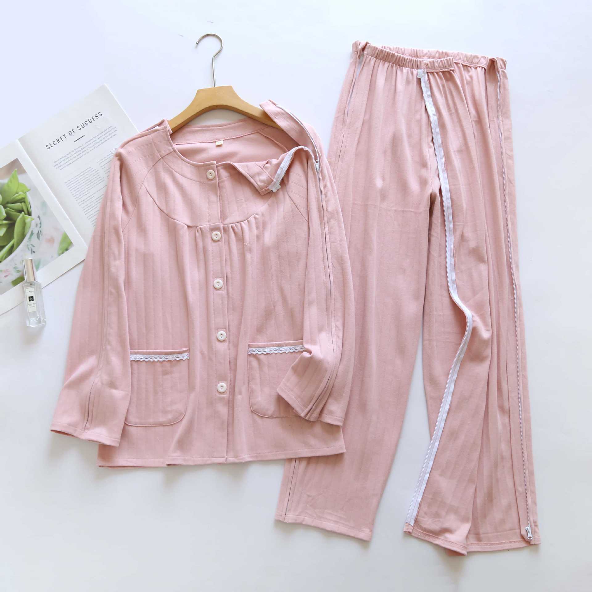 夏季女棉毛易穿脱病号服针织护理服康护卧床瘫痪病人老人骨折睡衣