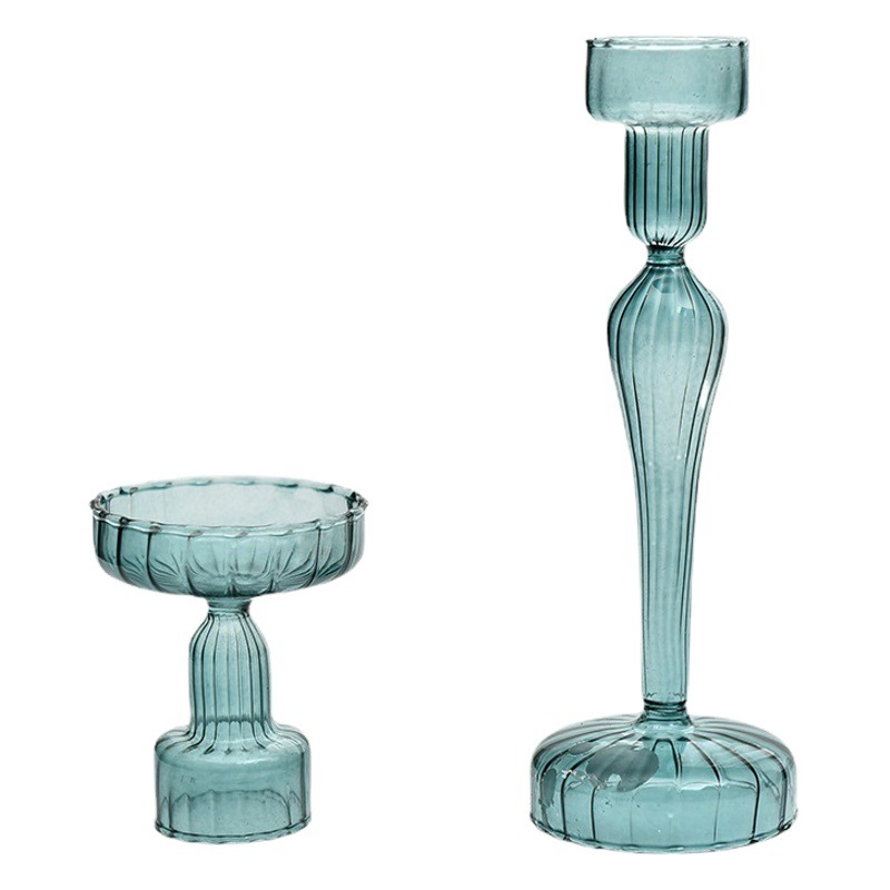 A rayas creativo candelabro de vidrio de color transparente candelabro mesa de comedor decoración europea de doble uso candelabro de fábrica al por mayor