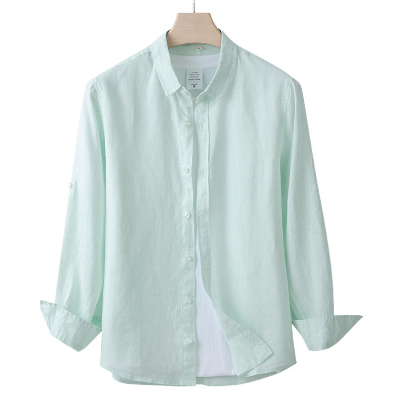 Ropa de primavera y otoño de los hombres camisa de lino puro estilo chino camisa de cuello cuadrado pequeño casual fábrica de los hombres entrega de una sola pieza 001