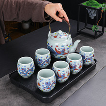 新款中式古典仿古提梁壶茶具套装大壶大杯泡茶壶家用陶瓷礼品茶具