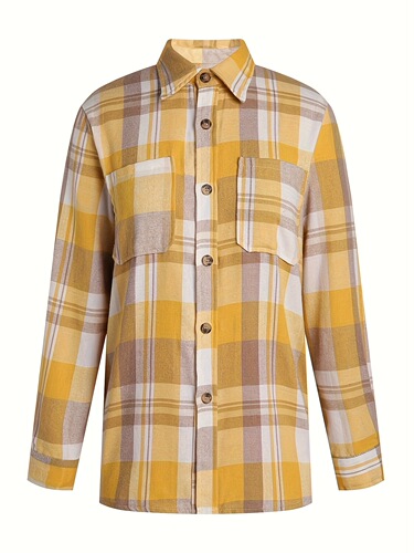 Women's yellow checkered blazer-style top, women's shirt for women