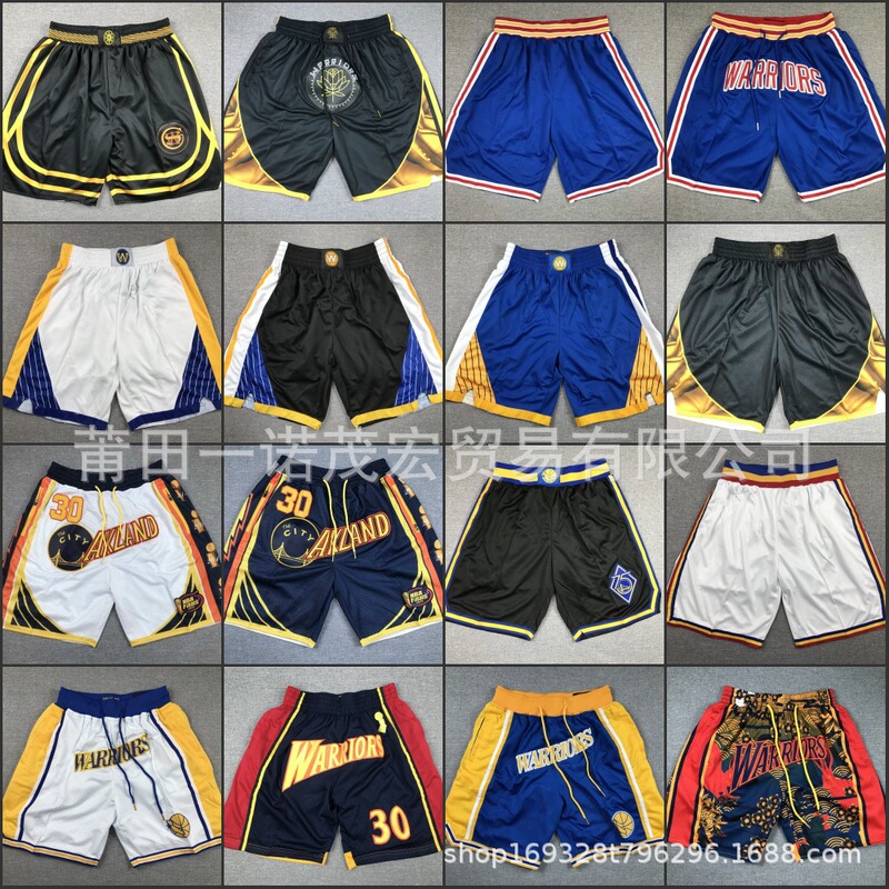 Basketball pants dense embroidered shorts warriors retro full embroidered zipper pocket pants cross-border wholesale