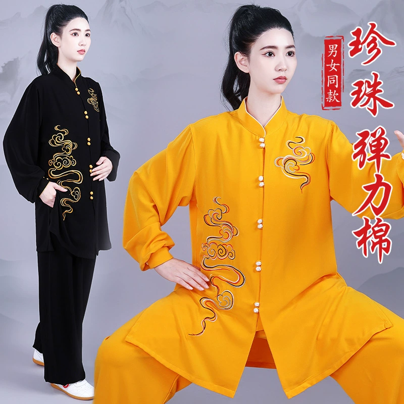 Новый костюм Тай-Чи средней длины Bajiajin с вышивкой благоприятных облаков, элегантный тренировочный костюм для мужчин и женщин, костюм для выступлений по боевым искусствам, весенне-осенний стиль