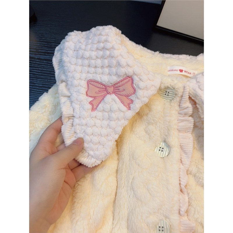 珊瑚绒睡衣女款秋冬天加厚加绒开衫可爱冬季保暖法兰绒家居服套装|undefined