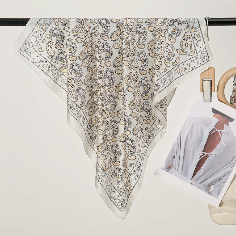 Transfronterizo de primavera y otoño moda elegante 70 bufanda de seda de imitación flor de anacardo de seis colores bufanda de protección solar bufanda cuadrada de cuello femenino al por mayor