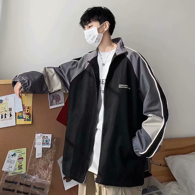 2024 nueva chaqueta de otoño para hombre, suelta, talla grande, tendencia de la calle alta, guapo, chaqueta de calle frita reflectante, ventilador de gama alta