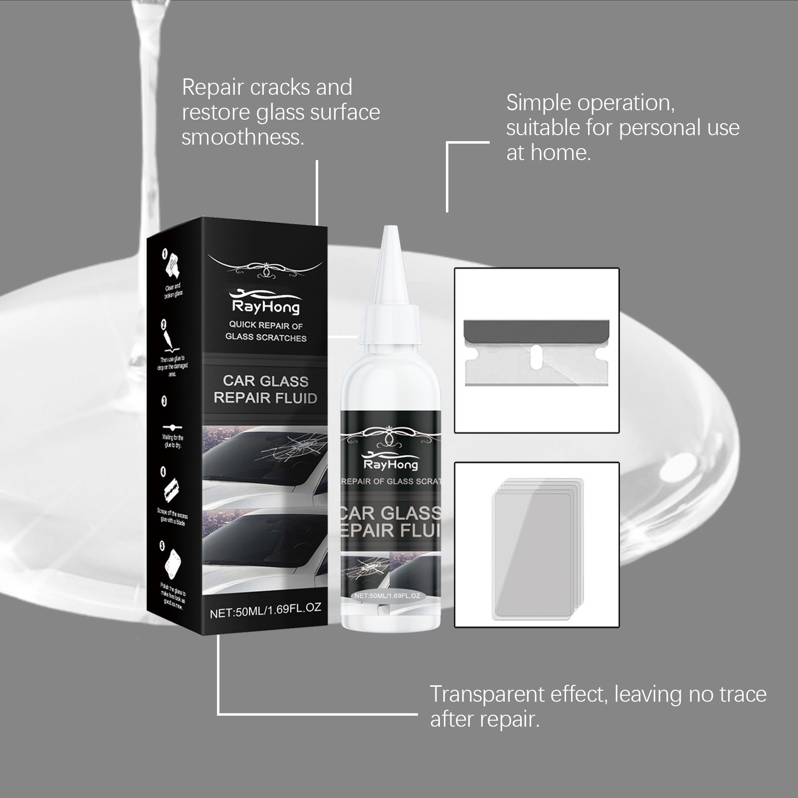 Rayhong Car Glass Care Glue Glass Nano Repair Liquid Quick Crack Repair Glass Care Glue