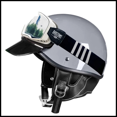 Motosiklet kaskı (dəbilqə) — helmet, women's breathable non-pressure helmet - cement-gray-black-and-white-striped-goggles-s52-53