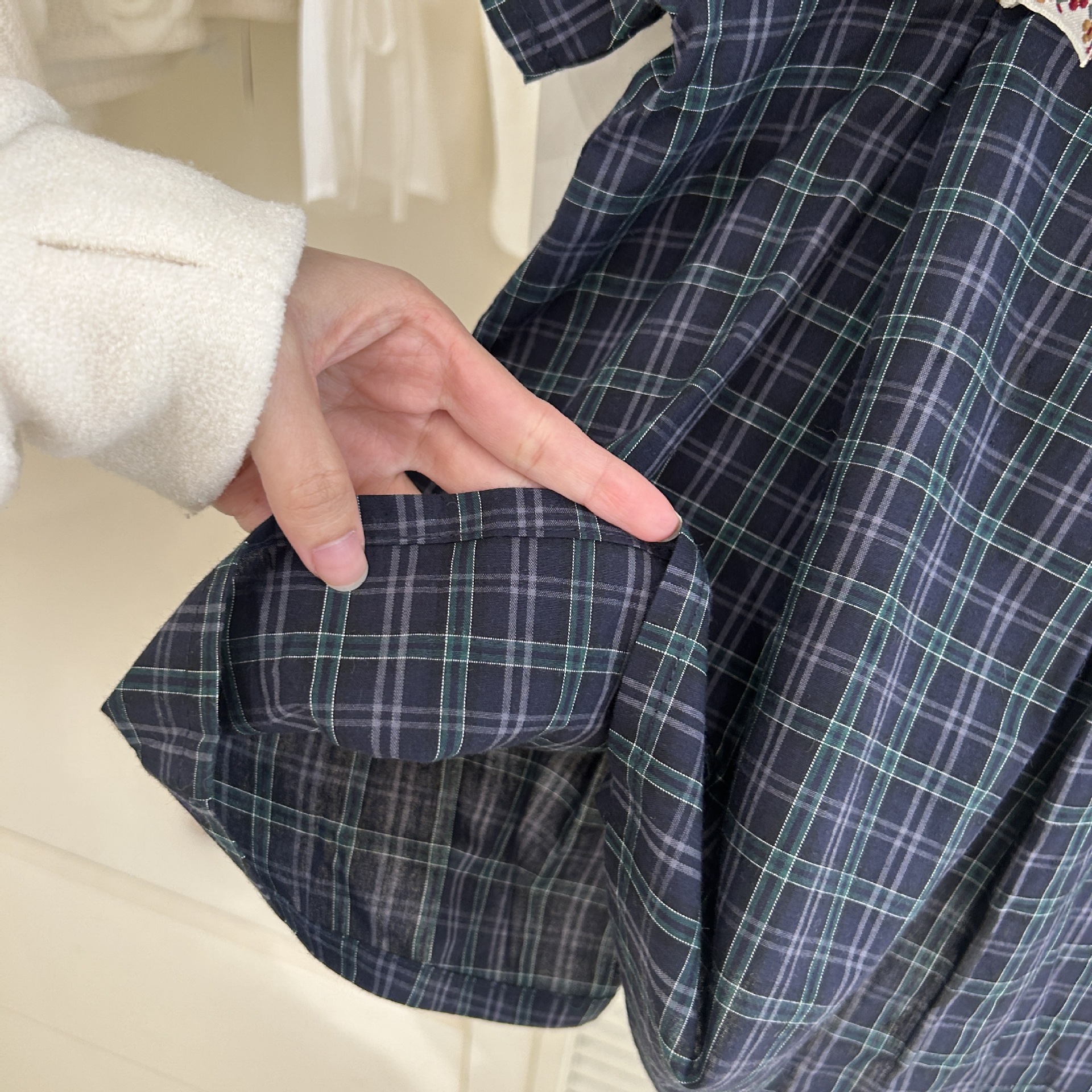 [Le En baby] 25 verano niña a cuadros vestido de cuello de muñeca coreano bebé estilo occidental princesa vestido a cuadros