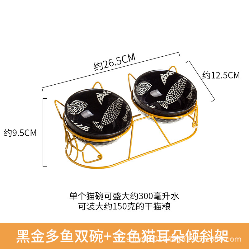 Pet gato tazón de cerámica doble tazón de protección columna cervical fijo inclinación antidetonante gato perro tazón de comida tazón de arroz tazón de comida para gatos tazón de agua