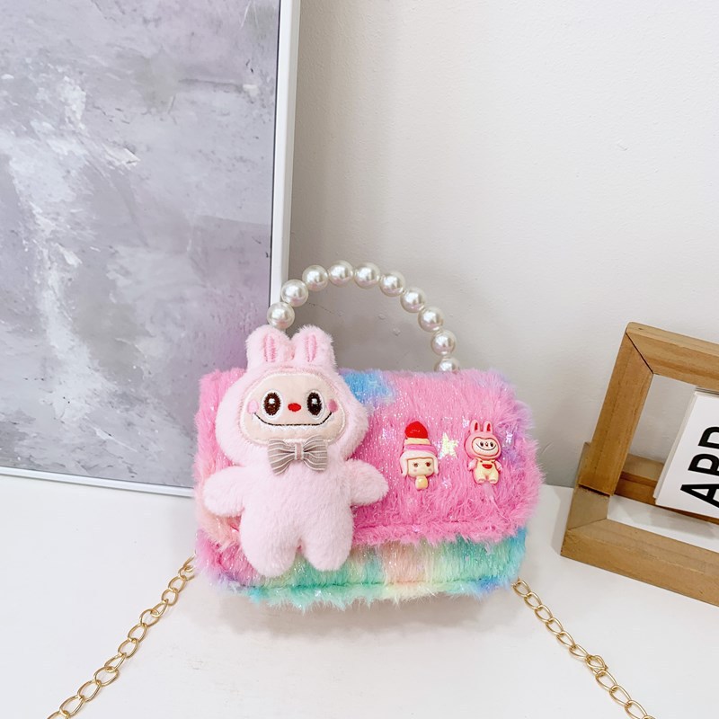 Bolsos infantiles otoño-invierno coreano niñas lindas bolsas de peludo, bolsas de peluche de moda para niñas, bolsas de perlas