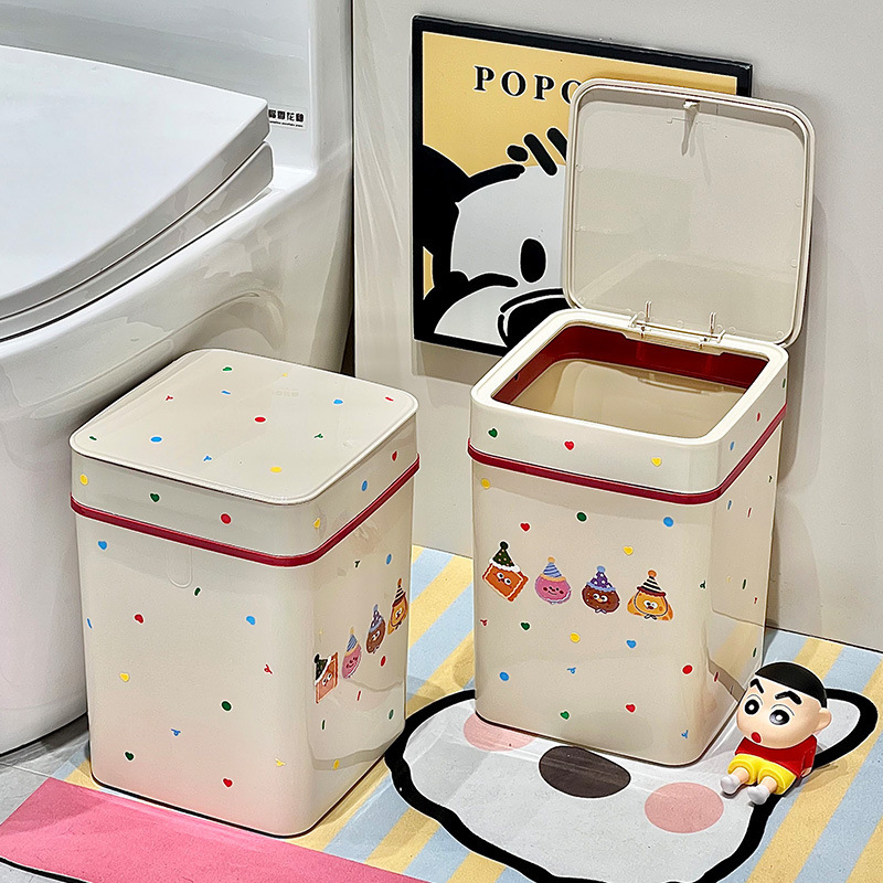 Large-Capacity Household Press-Type Anti-Odor Trash Can, Cute Milky White Trash Bin for Bathroom and Kitchen