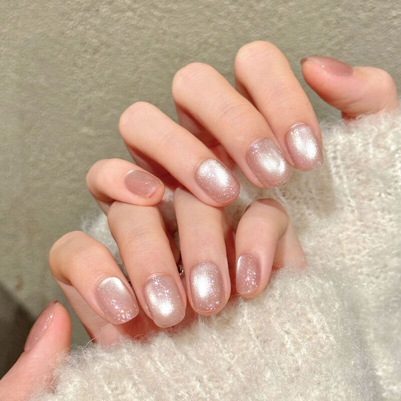 Yihe W Series [Pink Butterfly Diamond Sweet] Orange Pink Gradient Bow Sweet and Luxurious Handmade Wearable Nails