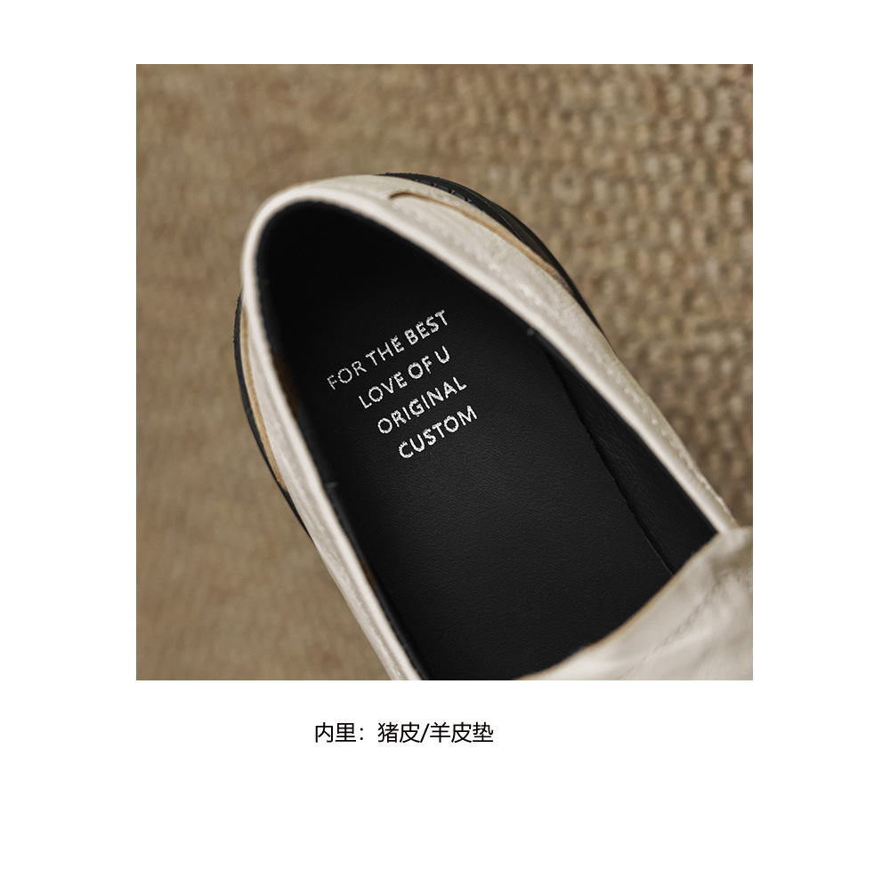Giày loafer nữ mũi tròn gót vuông dày đế cao 6 cm da cừu — màu nâu chi tiết 13
