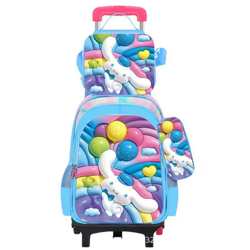 Nuevo bolso escolar impermeable de cuero brillante expandido para niños transfronterizos, carrito, bolso escolar de tres piezas para estudiantes, mochila de dibujos animados