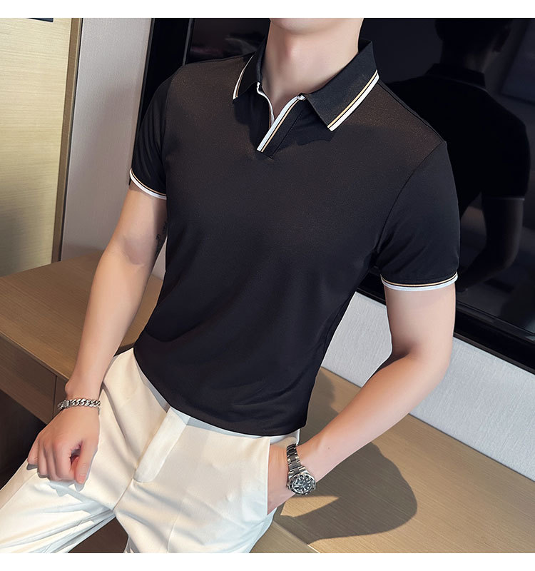 Mulberry silk short sleeved Polo shirt for men's casual, business, light luxury, ruffian and handsome T-shirt, ice silk, no iron_voghion.com