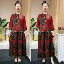 2025春夏新款高端时尚套装阔太太显瘦气质印花大码妈妈装两件套女