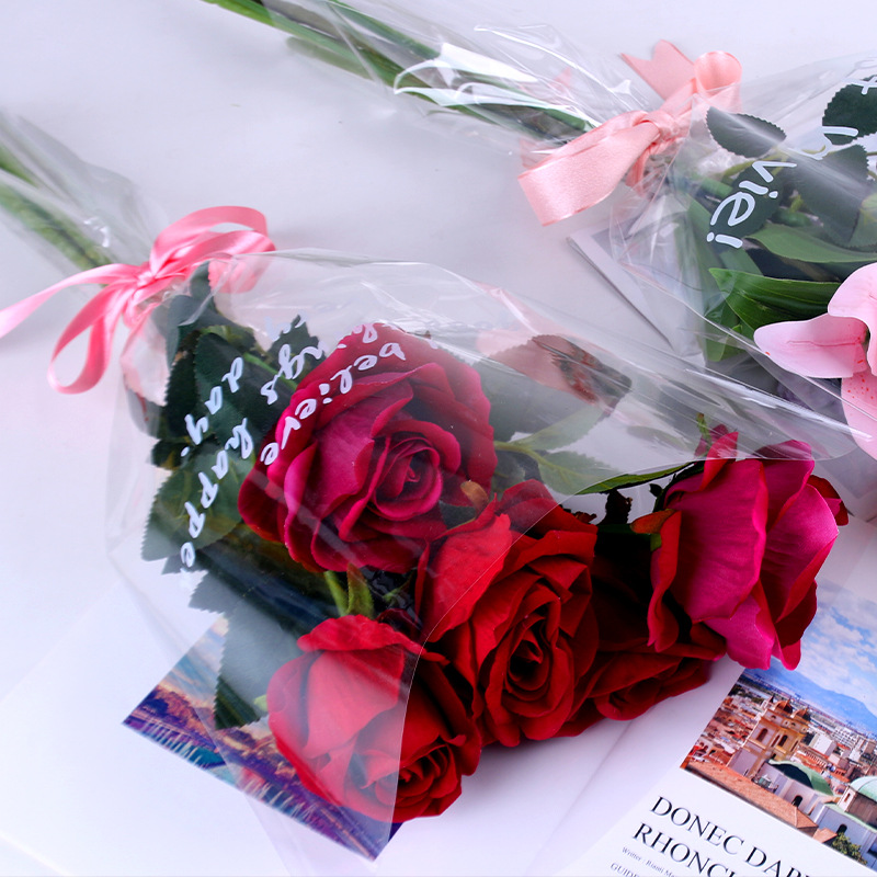 透明多支袋防水玻璃纸袋干花鲜花花束包装英文字母多支袋透明袋子