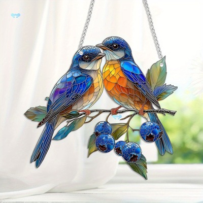 1pc Blue Tit Suncatcher 2D Flat Acrylic Two Birds Window跨境|ru