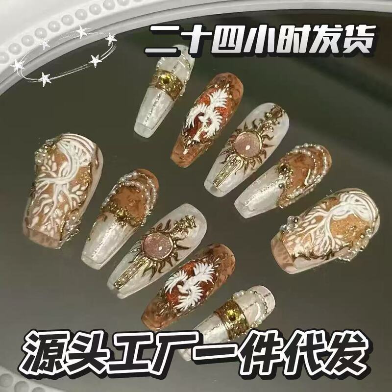 Medieval Relief Luxury Holy Spirit Art Retro Wearable Nails High-End Gorgeous Nail Patches Baroque Palace Style