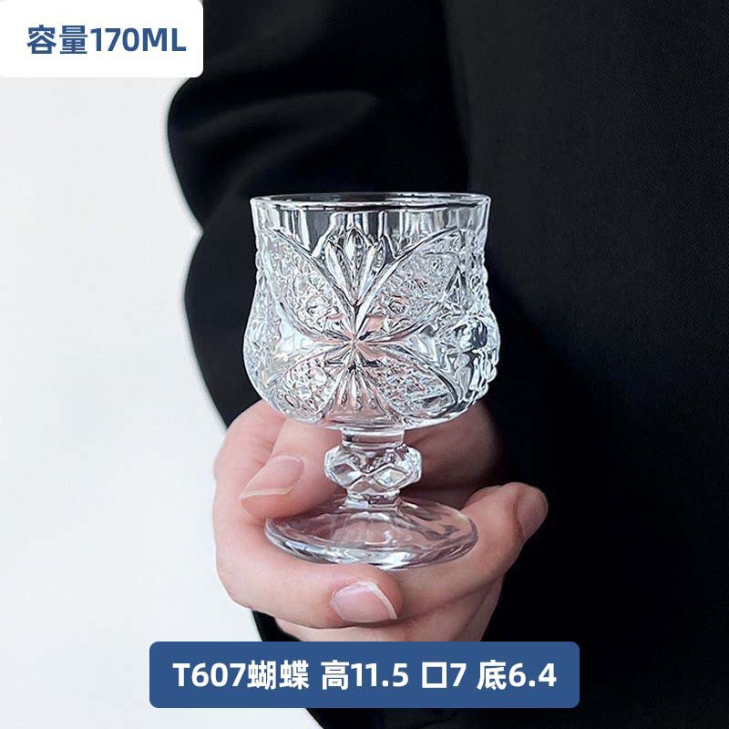 Taza de vidrio de pie alto a rayas verticales vintage taza de helado estilo ins diseño sensación bebida taza de jugo taza de vidrio de café