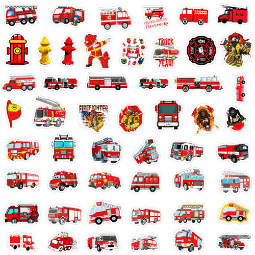 50 fire truck graffiti stickers, car cell phone, hand cup decoration stickers, notebook handbook stickers, waterproof wholesale