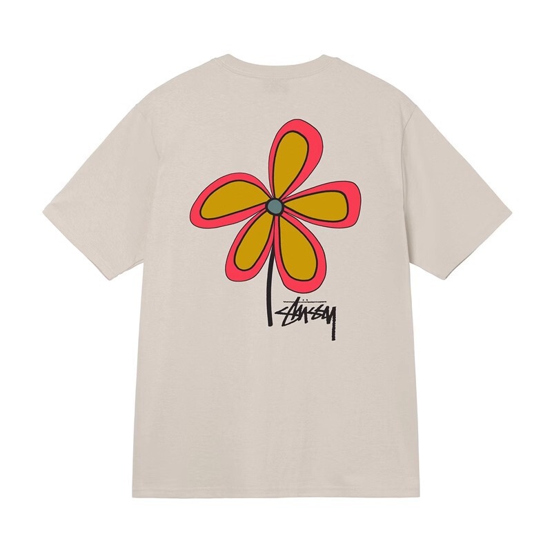 [Trendy Frontline] Stu Stussy Five-Leaf Flower New Floral Print T-Shirt for Men and Women Loose Short-Sleeved