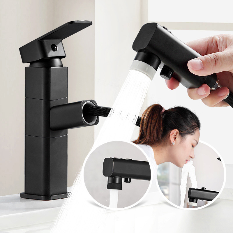 All-Copper Pull-Out Faucet Nozzle for Bathroom Sink, Washbasin, Handwashing Basin, Black Basin Wholesale All-Copper Pull-Out Faucet Nozzle for Bathroom Sink, Washbasin, Handwashing Basin, Black Basin Wholesale