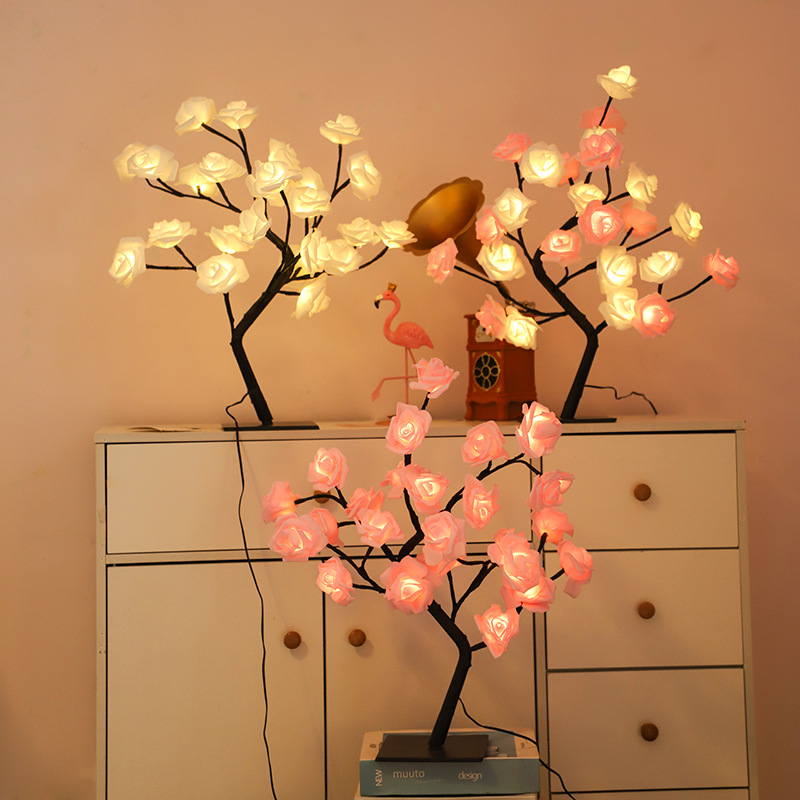 LED string lights, rose tree lamp for bedroom, decorative table lamp, creative gift for best friends, night light.