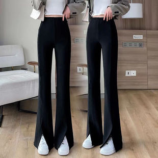 Black Micro-flared Pants Women's Spring and Summer 2023 New High Waist Drape Loose Split Straight Casual Wide-leg Pants