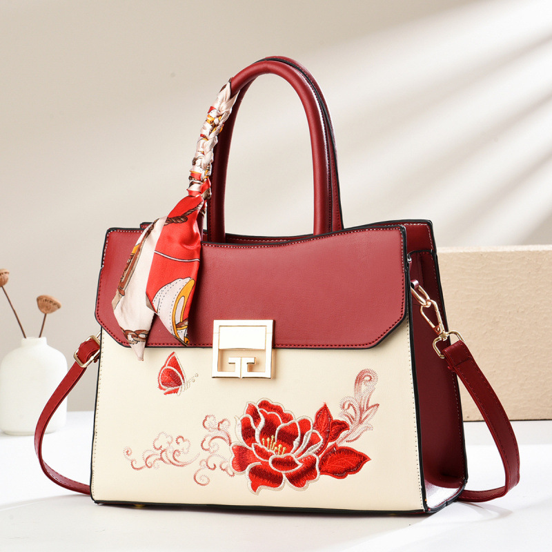 Bolso Bandolera con Bordado Tradicional para Mujer de PU con Bordado y Cierre de Cremallera para Uso Diario