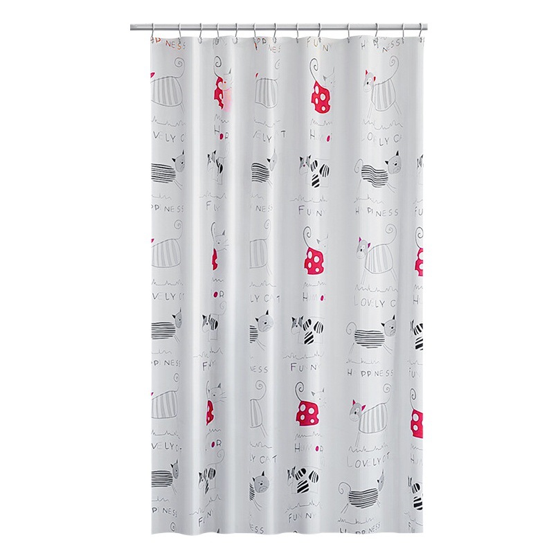 Cortina de ducha impermeable Cortina de ducha baño partición cortina Hotel dormitorio dibujos animados gatito PEVA cortina de baño en stock al por mayor