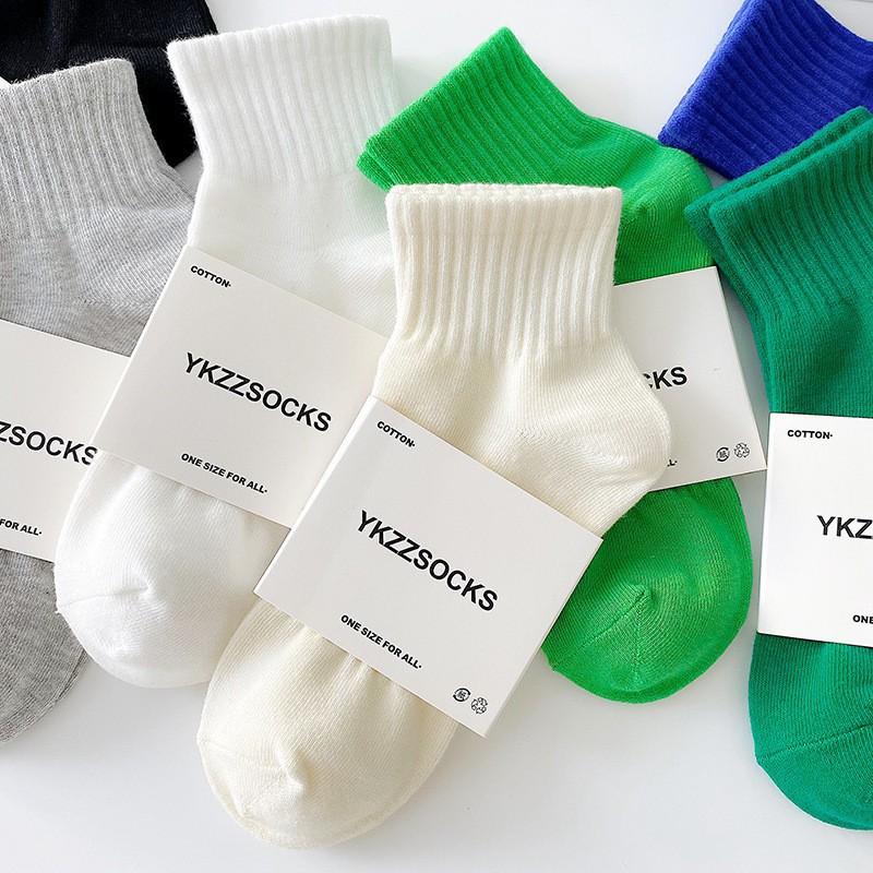 White Socks for Women, Pure Cotton, Seamless, Low-Cut, Mid-Calf, Sports, Sweat-Absorbent, Odor-Resistant, Spring and Summer Thin Style, All-Cotton Short Socks for Women