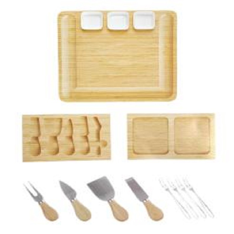 Tabla de quesos, venta caliente transfronteriza con bandeja con cajón, juego de cuchillos, tabla de cortar de bambú, juego de tablas de cortar de queso para el hogar, listo para usar