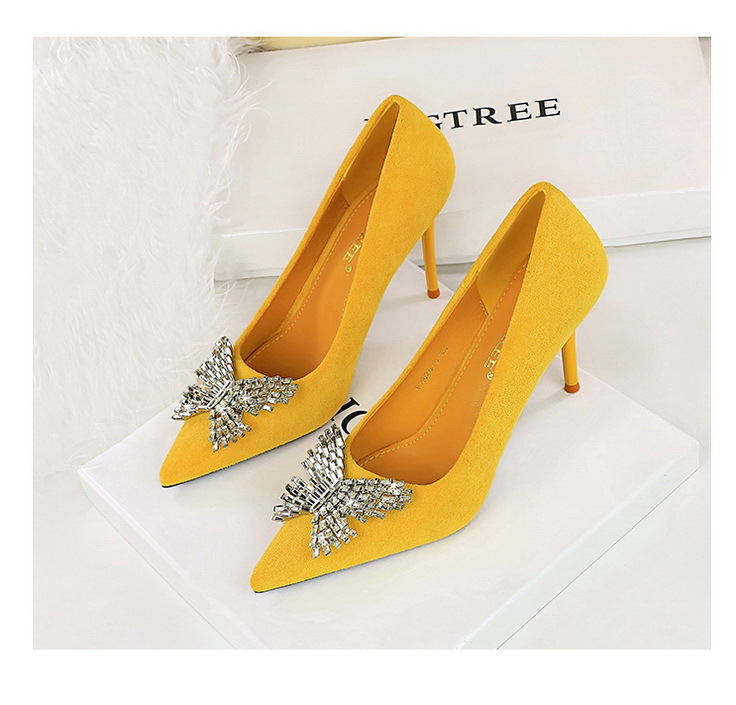 Women's Shoes banquet high heels stiletto women's shoes suede shallow mouth pointed metal butterfly rhinestone single shoes_voghion.com
