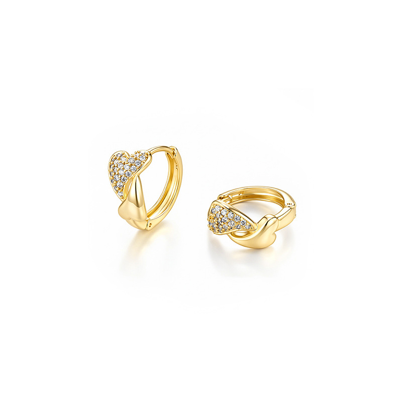 Aretes de Aro con Doble Corazón de Aleación de Cobre para Mujer