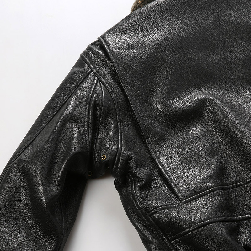 Men’s Genuine Goatskin G1 Bomber Jacket – Detachable Wool Collar, Vintage Flight Style (S-2XL)_voghion.com