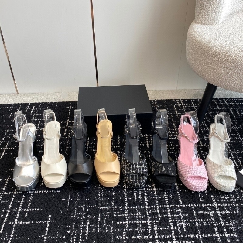 Gaoding 2024 Summer New High-heeled Sandals Women's Lace 12cm Thick-soled Waterproof Platform Thick-heeled Genuine Leather Women's Shoes