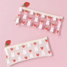 现货日系米菲草莓可爱pvc透明学生笔袋卡通印花果冻包化妆收纳包
