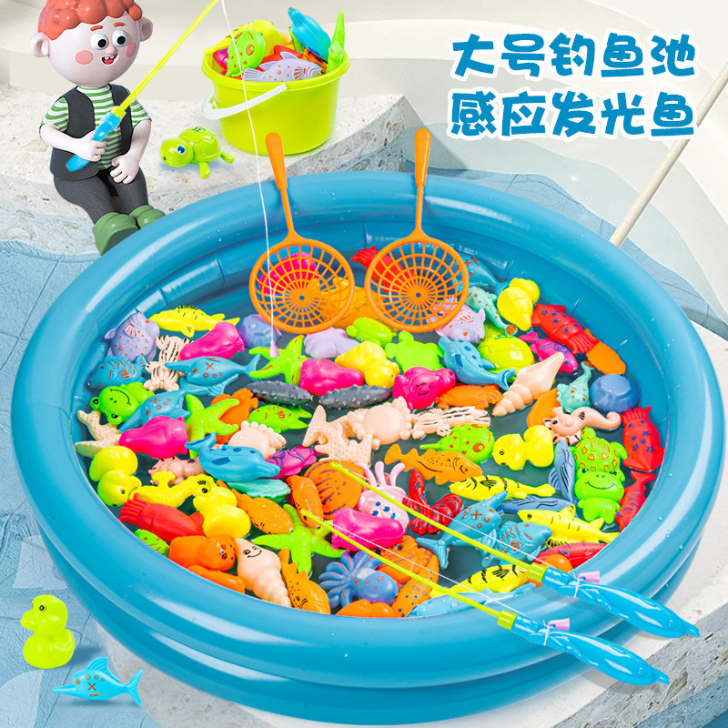 Children's Magnetic Fishing Toy Pool suit Fish Fishing Inflatable Summer Indoor Water Play Toy Parent-Child Game Fishing Pool