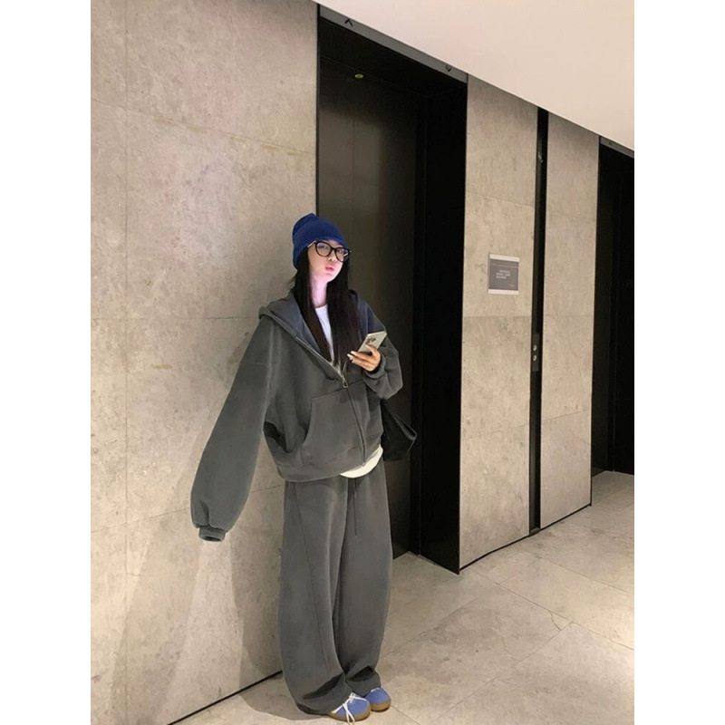 大码时尚连帽卫衣套装女春秋季胖MM宽松显瘦休闲慵懒运动两件套潮|undefined