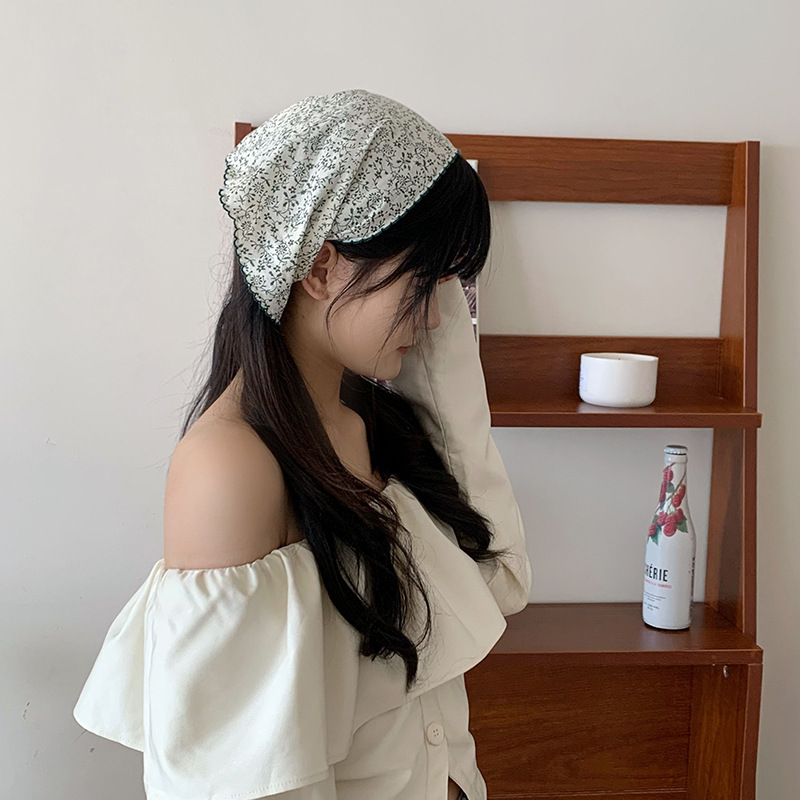 Turbante de verano pastoral primavera y verano nuevo estilo pequeño fresco retró personalidad protector de cuello decoración bufandas correa de cabello toallas triangulares para el cabello