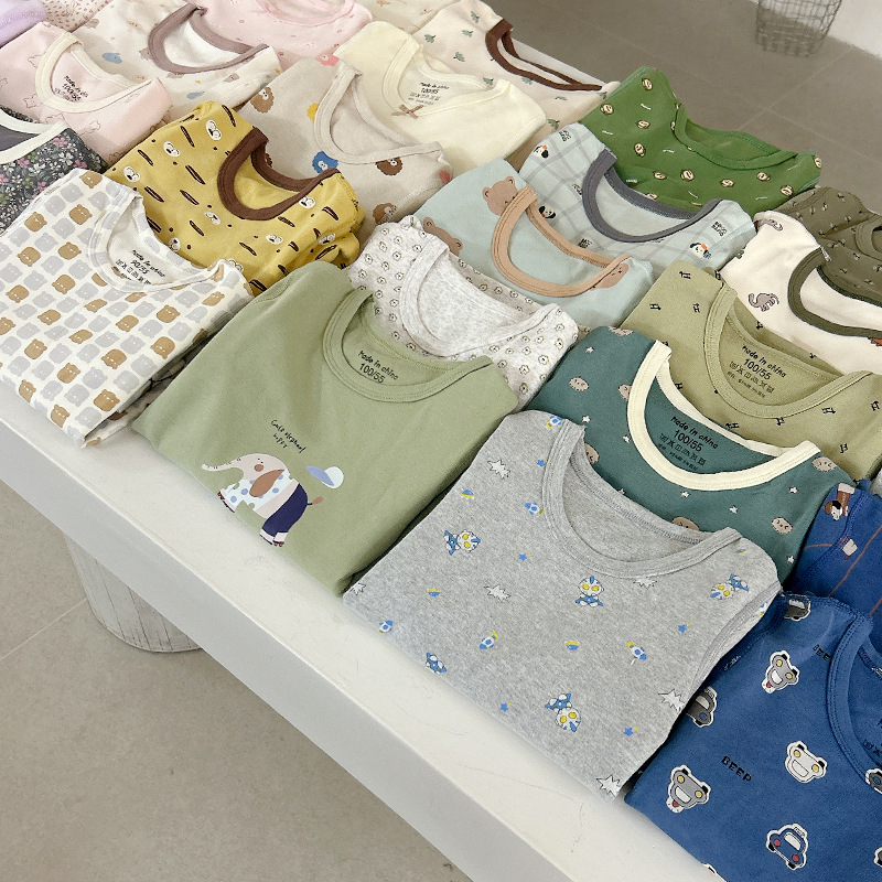 2025 Autumn and Winter Children's Boneless Printed Home Clothes Set Korean Style Brushed Baby Pajamas Pure Cotton Autumn Clothes Set